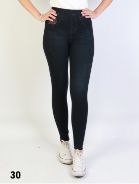 High Waist Denim Style Stretchy Legging (Fleece Lined) (One Size)